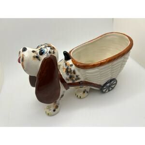Vintage Basset Hound Dog Ears Spotted Planter Vase Basket Ceramic